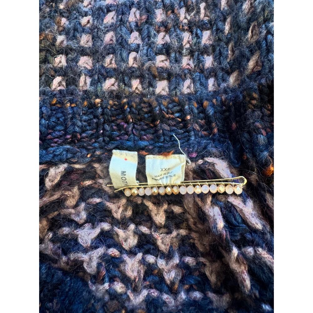 Moth Anthropologie Cropped Waffle Knit Sweater Wool Mohair Mauve Navy XXS - Picture 12 of 16